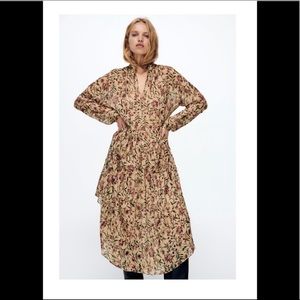 Zara NWT beige floral printed midi dress